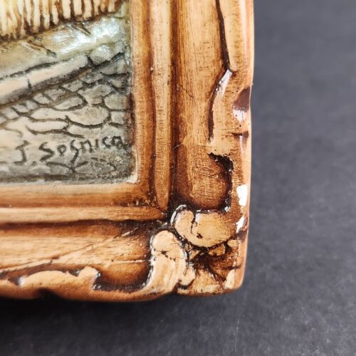 Molded Resin 3D Wall Art Cottage Shrubbery Street Scene Picture Frame Signed