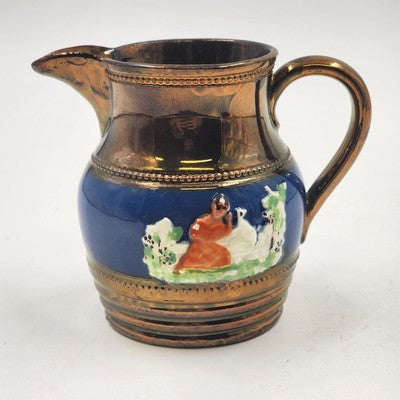 Allertons Longton Pottery Copper Lustre Staffordshire Pitcher Blue Band Raised