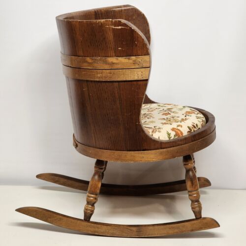 Vintage C L Lane Co Wooden Rocking Chair Barrel Shape Foam Cushion Kids