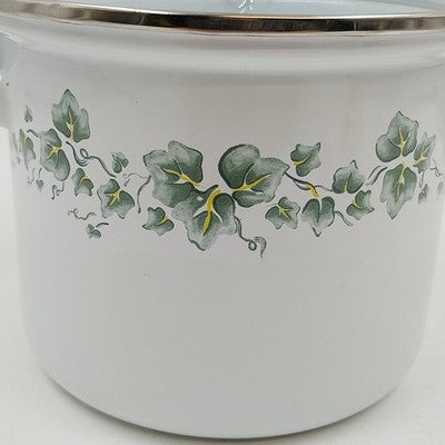 Corelle Coordinates Lincoware Callaway Enamel Mini Stock Pot with Glass Lid – 5" Vintage Green Ivy Design