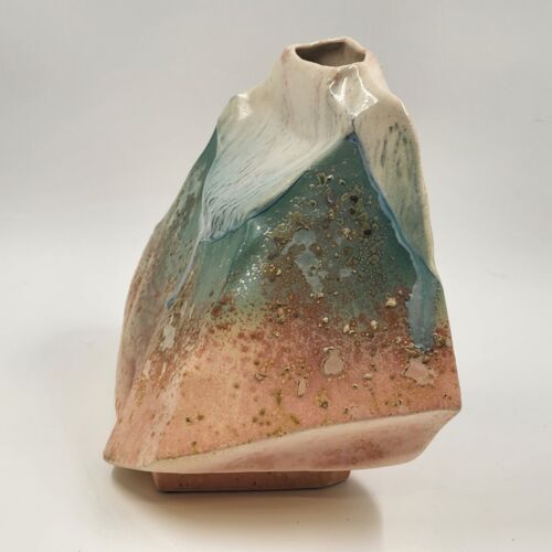 Tony Evans Raku Pottery Vase Signed 231 Ancient Sands Glaze Run 14"x10.5"