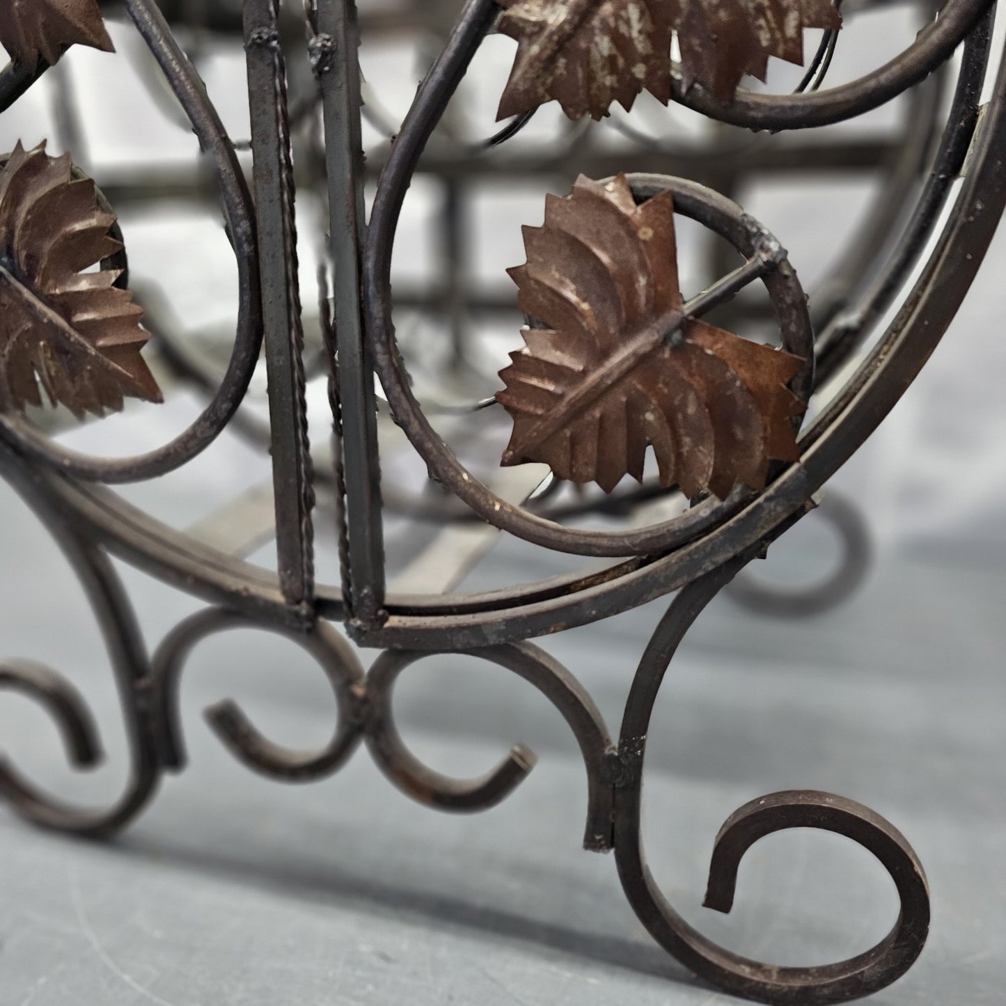 Wrought Iron 15 Bottle Wine Cabinet Grape Leaf Design Heavy Metal Hinged Doors