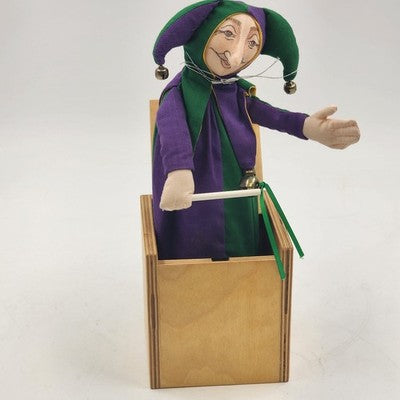 Jax Handmade Jack-in-the-Box Makers JESTER Purple and Green 4.25" Vtg 1985