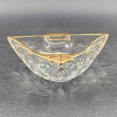 Candy Dish Christmas Tree Shaped Studio Nova Clear Crystal Gold Trim Japan 6"
