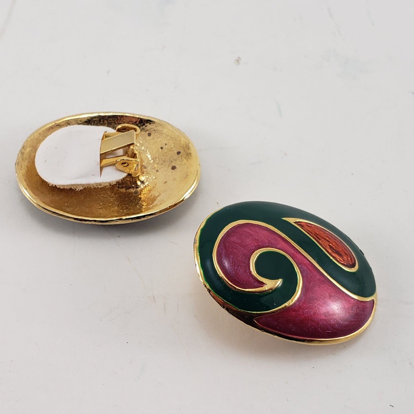 Vintage Pink and Green Padded Clip On Earrings