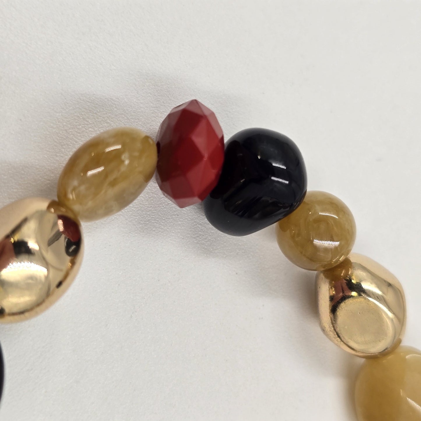 Set of 2 Gold Tone Enamel Multicolor Faux Pearl Elegant Beads Stretch Bracelet