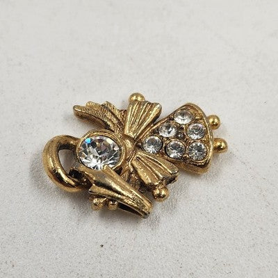 Jewelry Lot 2 pc Brooch Gold Tone Angel Lapel Pin & Rhinestone Angel Pendant