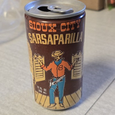 Sioux City Sarsaparilla Chocolate Soda Pop Empty Can with Cowboy 12oz 2.25" x 5"