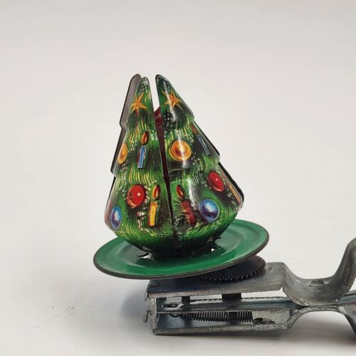 Christmas Tree Tin Spinning Push Toy with Santa Molto Spain #331 1950's