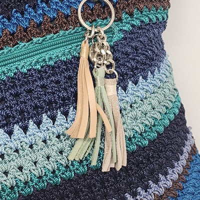 The Sak Blue Teal Atlantis Striped Crochet Shoulder Bag Boho 13x16