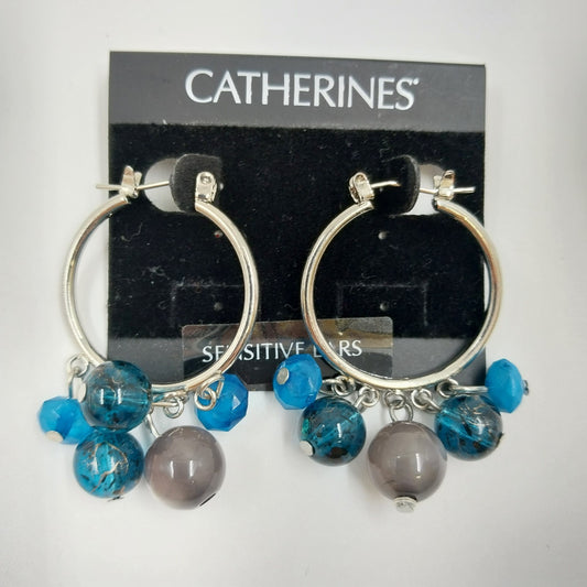 Catherines Silver Tone Blue Gray Dangle Bead Hook Earrings For Pierced Ear