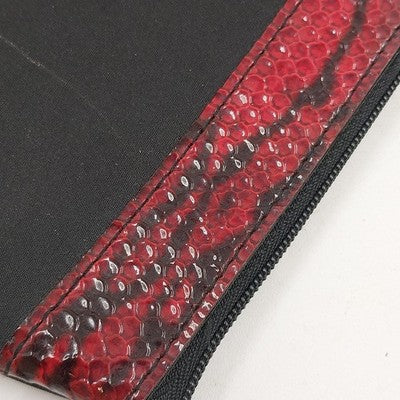 Lancome Black w Red Trim Croc Detail Cosmetic Bag Purse 9" x 4.5" Zipper Closure
