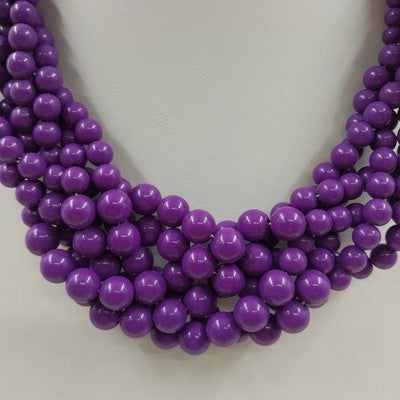 Gold Tone Purple Round Beads Twisted Braided Multi Strands 10" Necklace Jewelry
