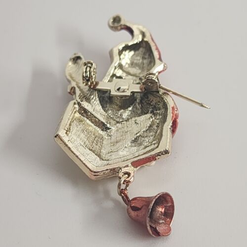 Santa Claus Waving from Chimney Brooch Dangling Bell in Hand 2.5" x 1" Vintage