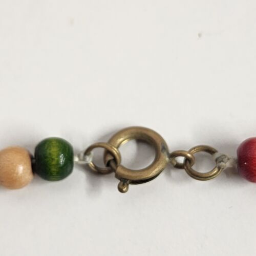 Multicolor Wood Bead Necklace Gold Tone Accents 16" Strand Spring Ring Clasp Vtg