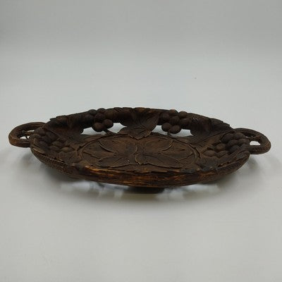 Wooden Hand-Carved Black Forest Serving Tray w Grape & Foliate Wall Decor 11x7"