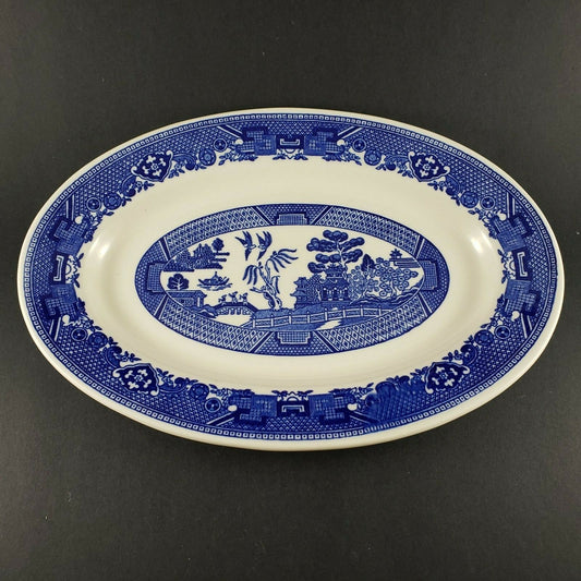 Buffalo Pottery Blue Willow 13" Oval Serving Platter Restaurant Ware Antique