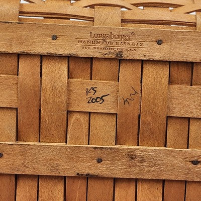 Longaberger Wooden Square Splint Basket with Bale Fixed Handle Solid Floor 10.5"