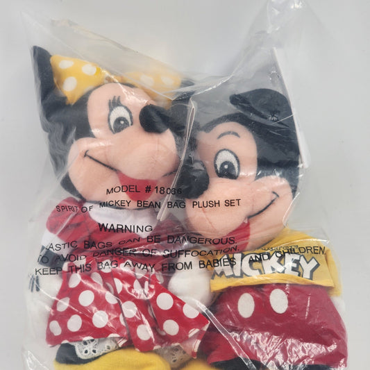 The Disney Store Mickey & Minnie Mouse Dolls 8" Mini Bean Bag Plush NWT Sealed