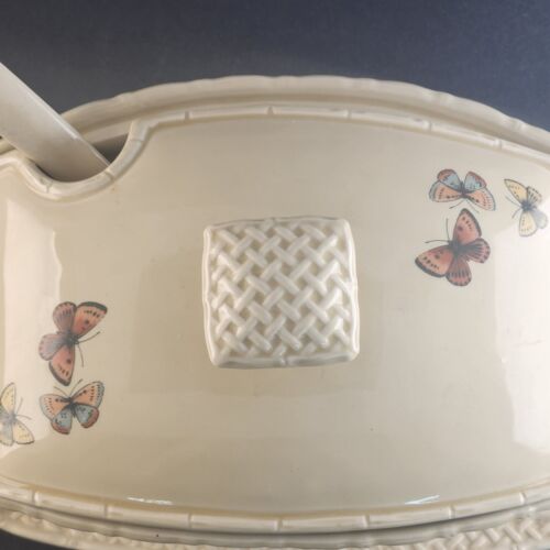 Enesco Butterfly Garden Trellis Vintage Soup Tureen With Lid & Ladle 1978 Japan
