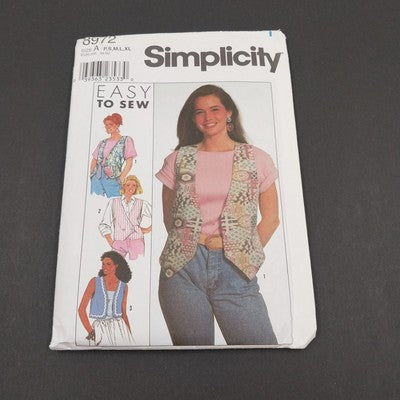 Simplicity 8972 Vintage Sewing Pattern 1990's Misses Vest Size A (PS thru XL)
