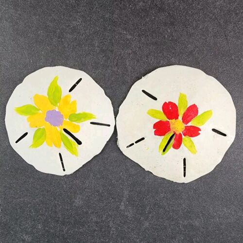 7 Hand Painted Sand Dollars Simple Flowers Sizes 3" to 4.5" Across Vintage