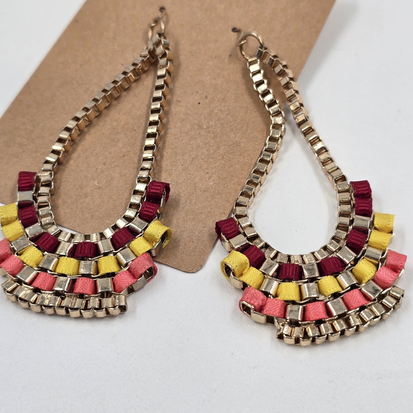 2 Set of Earrings Feather Shape Enameled Rhinestone & Avon Boho Weave Multicolor