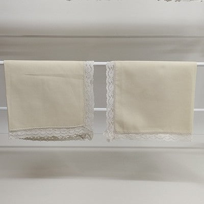 Set of 8 Dinner Napkins in Light Beige Cream w White Lace Edge Trim Linen 15.5"