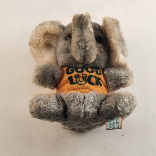 R Dakin Co Stuffed Elephant Good Luck Shirt Ground Nutshell Filled 1978 Vintage