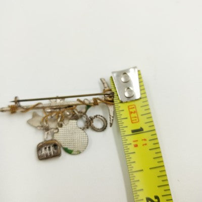 Salzburg Austria Brooch Pin Badge Featuring Ice Axe Edelweiss Flower w 3 Charms