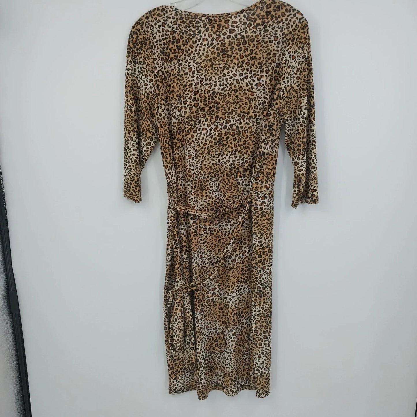 Christine Women's Leopard Faux Wrap Stretch Midi Dress Brown Black XL