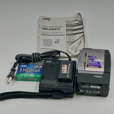 JVC GR-DVM1 MiniDV Digital Video Camera Cassette w Battery Charger Tape & Manual