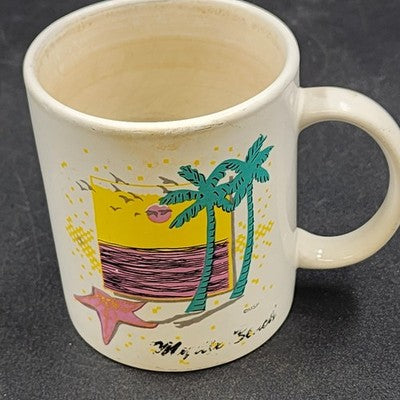 Myrtle Beach White Coffee Mug Cup 3.75" Vacation Souvenir Ocean Palm Tree Handle