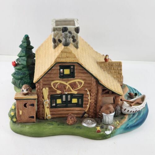 Partylite Gone Fishin' Tealight House P7305 Fishing Cabin Village Scene Vintage