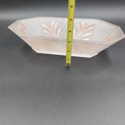 Frosted Clear Glass Leaf Cut Serving Dish Oblong Octagon Bowl Indiana Glass