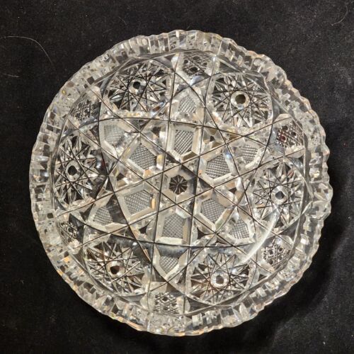 Hobstar Fan Pattern American Brilliant Cut Glass 14" Oblong Dish and 6 Bowl Set