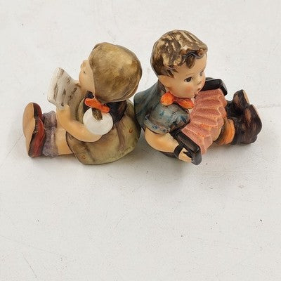 Goebel Hummel Figurines 389 Girl with Sheet Music & 390 Boy With Accordion Vtg