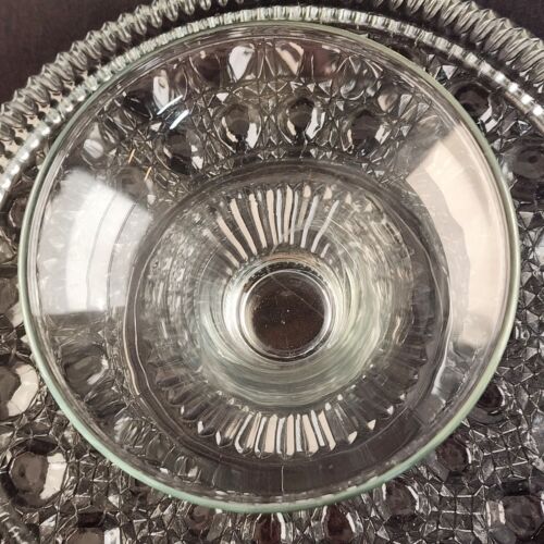 Clear Glass Pedestal Cake Plate 11" Windsor Button & Cane Pattern Federal Glass