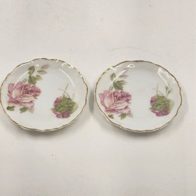 2 Rosenthal RC Monbijou Butter Pat Dishes Pink Roses Gold Scallop Bavaria