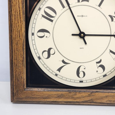 Howard Miller Oak Wood Wall Clock 612-246 Classic Quartz 18" Works w Battery VTG