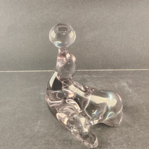 Viking Glass Paperweight Seal Balancing A Ball Figurine 7.25" New Martinsville