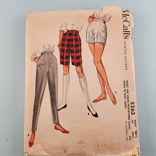 McCalls 5263 Vintage Sewing Pattern Misses 50s Jr Misses Taper Slacks Shorts 24½