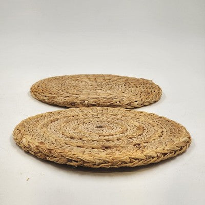 Set 2 Vintage Raffia Woven Round Trivets 8" Boho Kitchen Hot Pads Rustic Decor