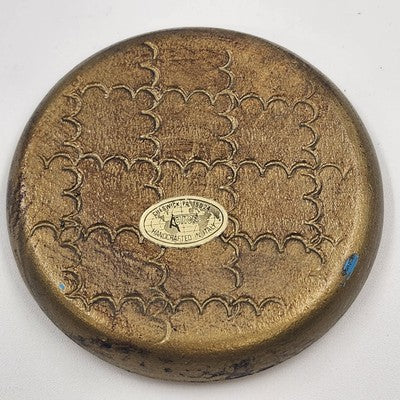 Set of 3 Italian Toleware Coasters Gold Burnt Umber Pale Blue Handcrafted Italy 3.5"