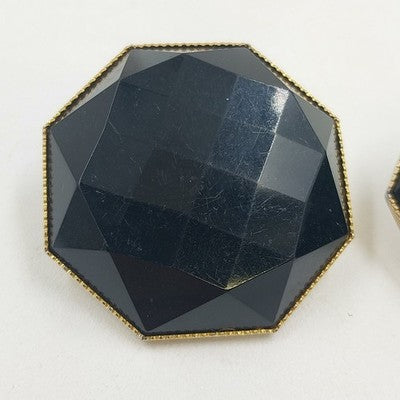 Gold Tone with Faceted Blacks Faceted Bead Octangle Clip On Earrings Jewelry