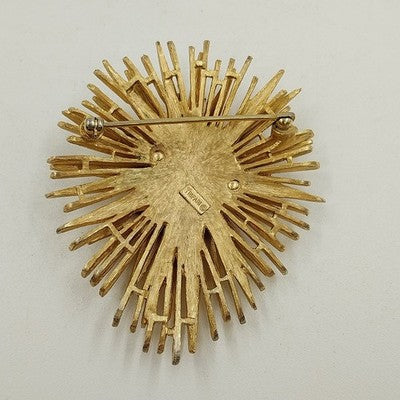 Crown Trifari Gold Tone Intricate Exploding Starburst Brooch Pin 1950's