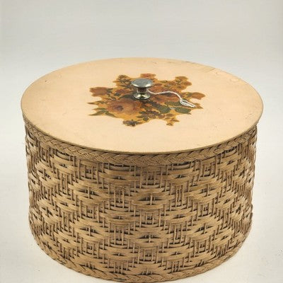 Wood & Wicker Harvey Round Sewing Basket with Miscellaneous Sewing Items Vintage