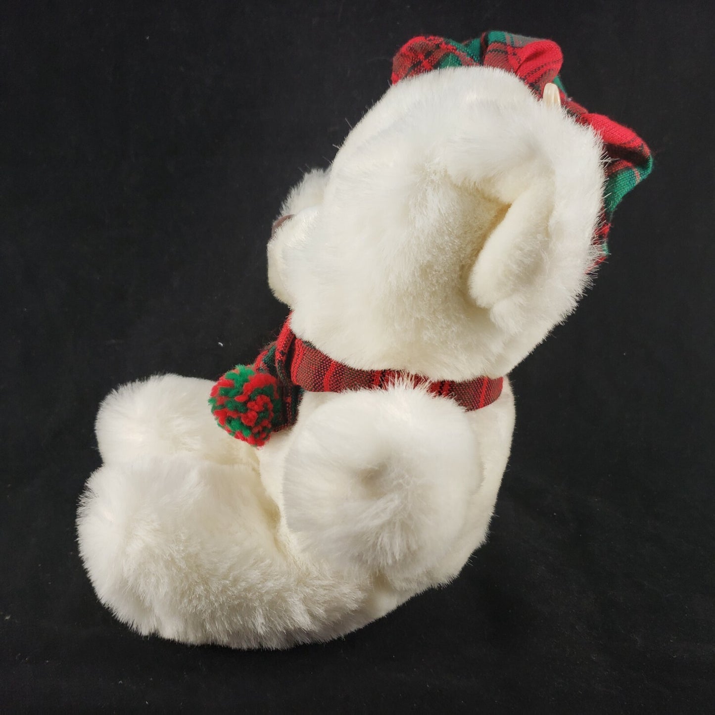 White Bear Plush 13" Red Green Plaid Hat & Scarf Stuffed Animal Button Eyes Nose