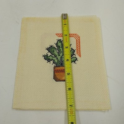 Set of 4 Completed Cross Stitch Desert Mini Vase Plants 6x7" Aida Cloth Unframed