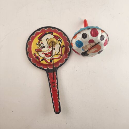 Kirchhof Tin Noise Maker Rattler and Clown Clapper 1950's USA
